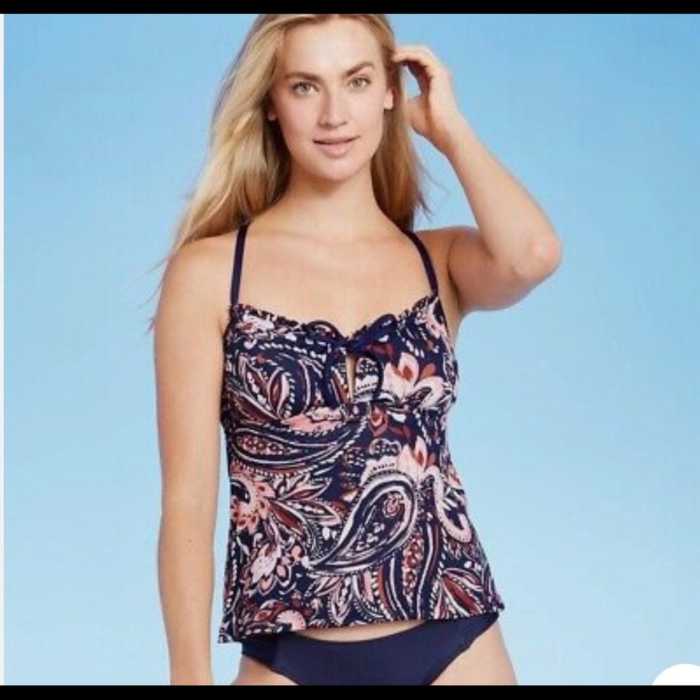 25. Kona Sol™ - Women's Keyhole Cinch Tankini Top - Paisley Print L(12-14)
